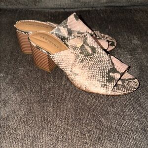 Lane Bryant Tan and Black Snakeskin Mules